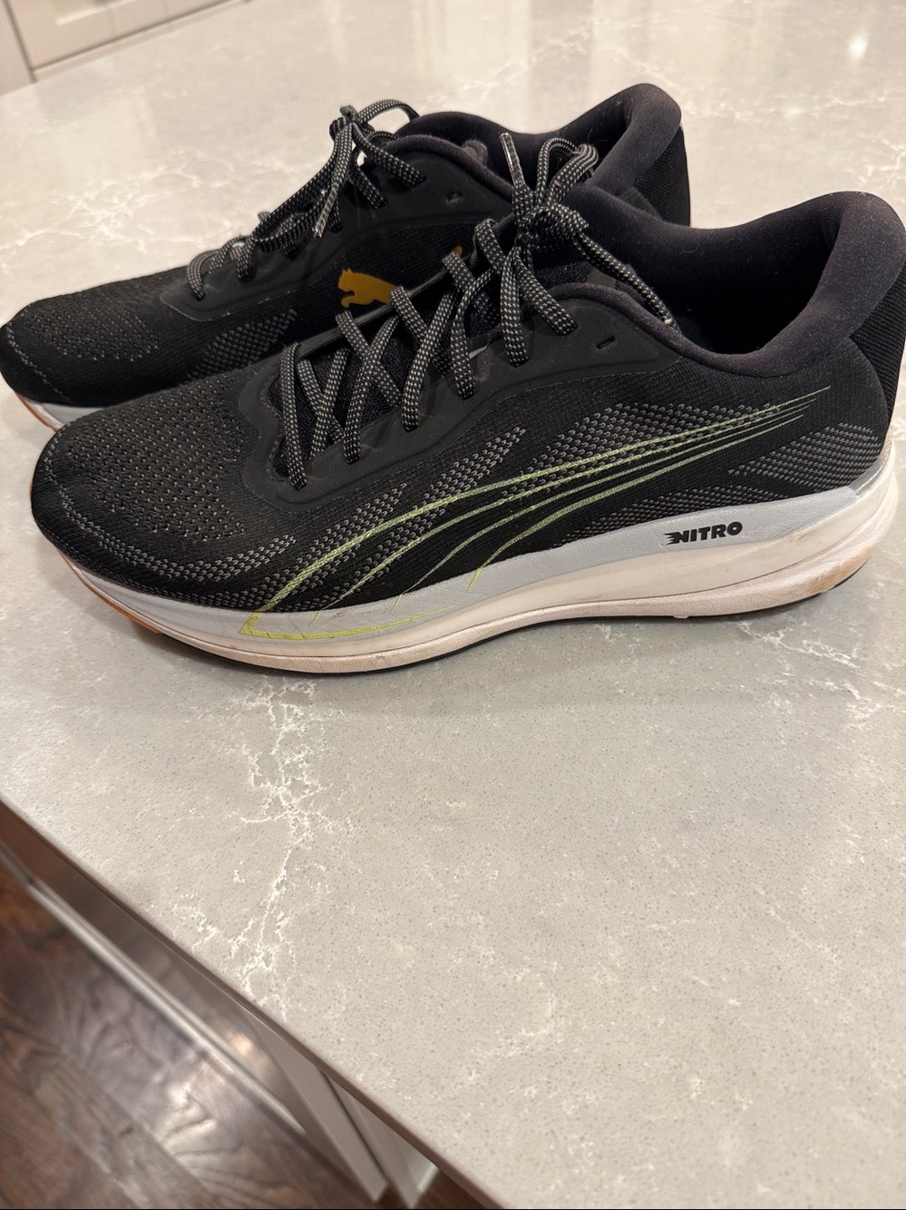 Puma Men’s Black Athletic Sneakers with Yellow Accent US 12